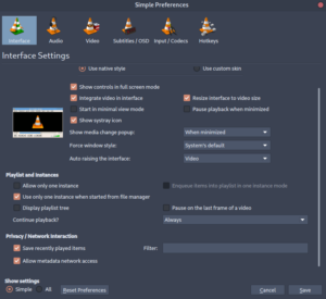 vlc settings panel